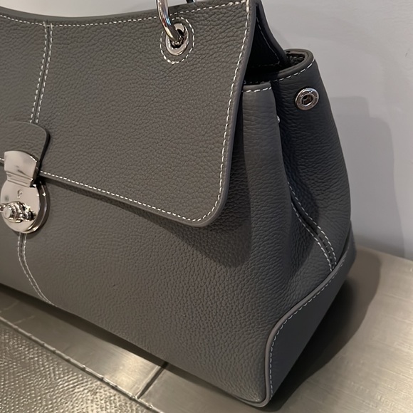 Taupe Grey Real Leather Handbag Tote 12”x8.5”x5” with Handle and Shoulder Strap - Picture 2 of 10